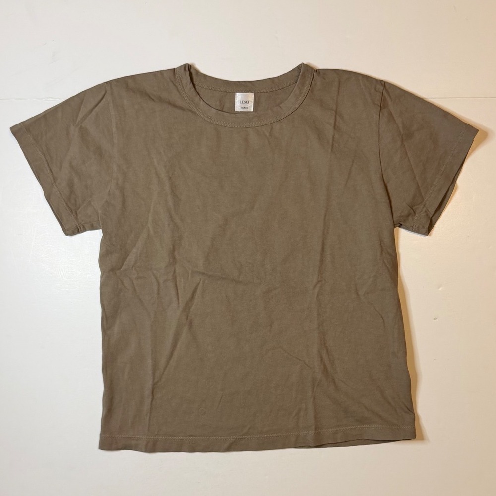 LESET Margo Tee Women XS Brown Cotton Short Sleeve Crewneck T-Shirt